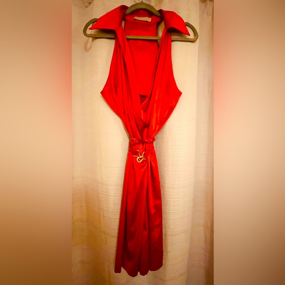 Red Satin Scrupoli Racerback Wrap Dress